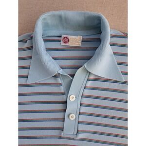 Vtg 70s Kings Road Polo Shirt Men Medium Banlon Nylon Blue Rainbow Dagger Collar